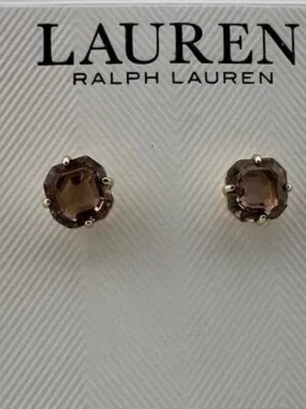 Lauren Ralph Lauren Gold-Tone Smoky Brown Crystal Octagon Stud Earrings